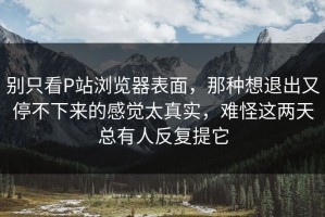 别只看P站浏览器表面，那种想退出又停不下来的感觉太真实，难怪这两天总有人反复提它