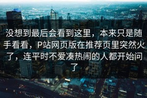 没想到最后会看到这里，本来只是随手看看，P站网页版在推荐页里突然火了，连平时不爱凑热闹的人都开始问了