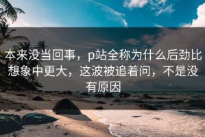 本来没当回事，p站全称为什么后劲比想象中更大，这波被追着问，不是没有原因