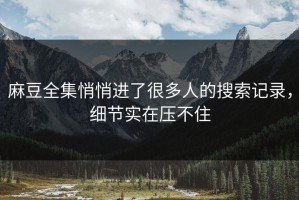 麻豆全集悄悄进了很多人的搜索记录，细节实在压不住